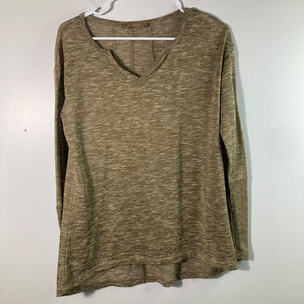 Womens Prana Blythe Pullover V Neck Long Sleeveβ Top S Green Cream